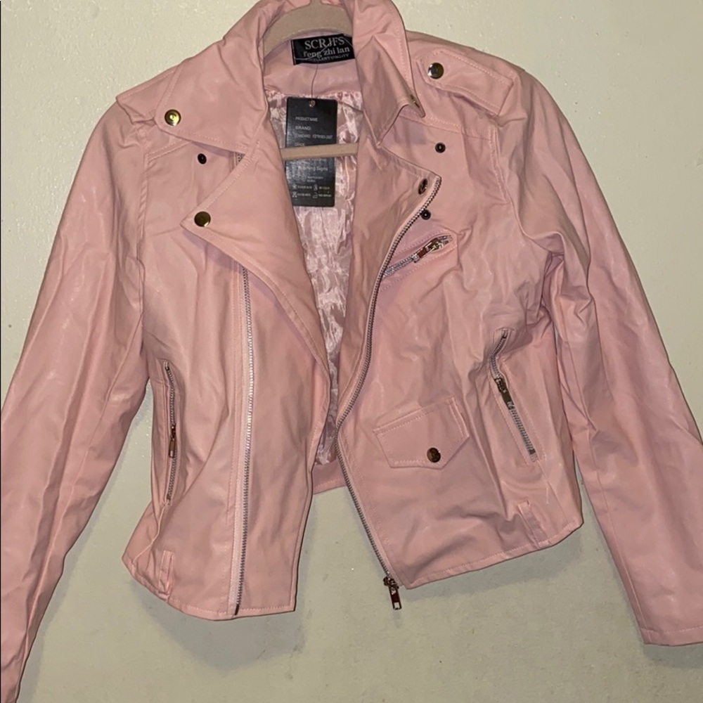 Pink moto jacket faux leather